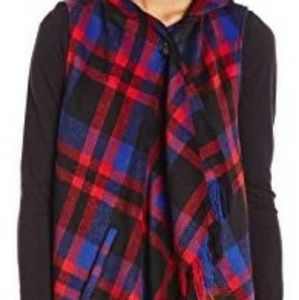 Jolt Womens Plaid Sleeveless Hooded Cape Vest